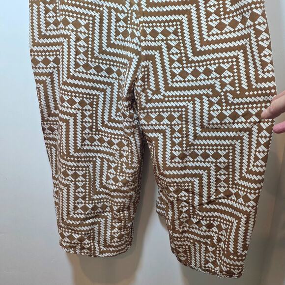 Womens Aztec Print Wide Leg Geometric Jumpsuit Overalls One Size Viscose Brown - Picture 5 of 11